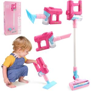 Rayouth Toy Vacuum for Toddlers, Kids Cordless Vacuum Cleaner Set, Pretend Role Play Household Keeping Toys with Realistic Function & Attachments, Cleaning Learning Toys for Age 3+ Boys Girls