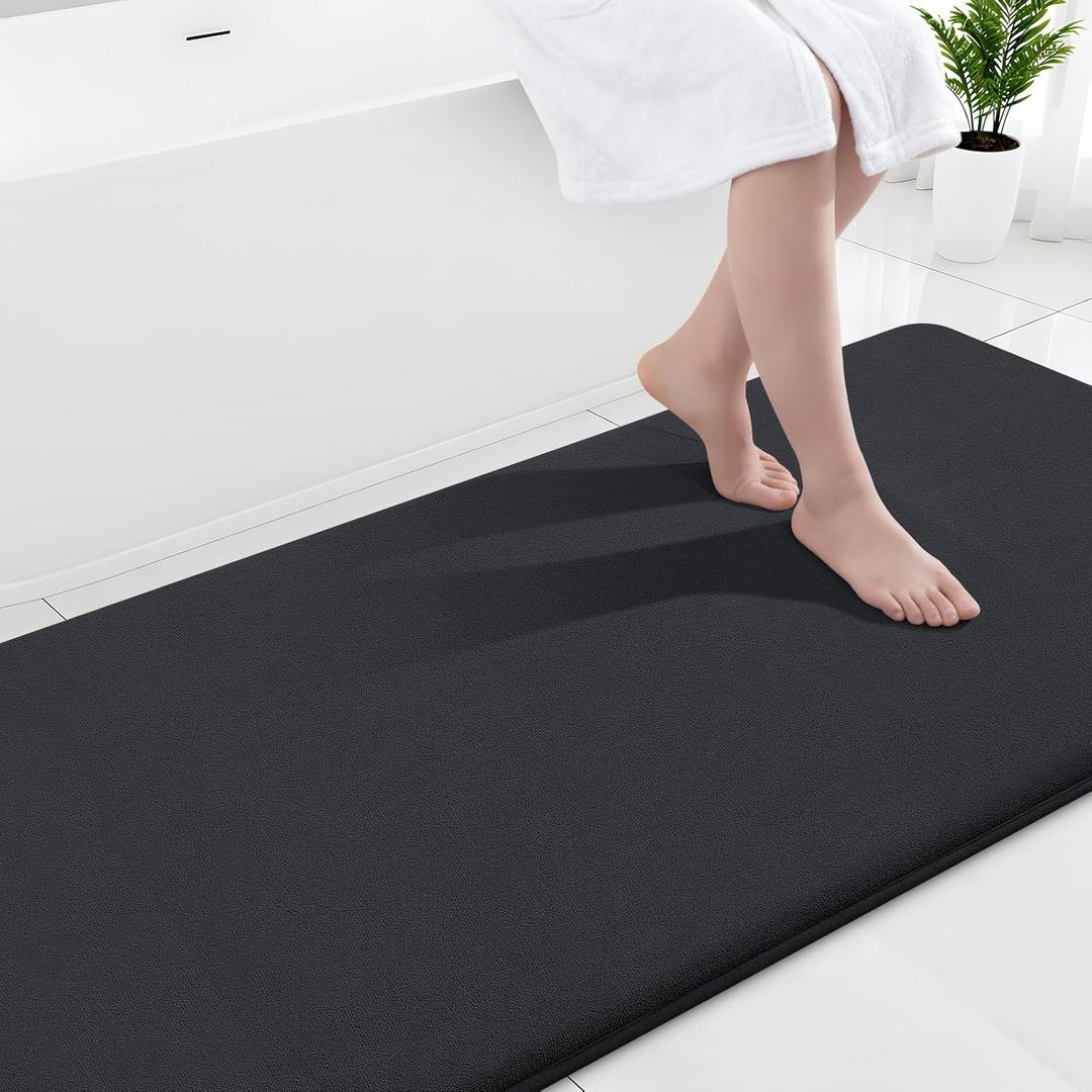 Smiry Memory Foam Bath Mat 70x24, Extra Soft and Absorbent Bathroom Mats, Non Slip Washable Carpet for Floor, Shower and Tub, Black