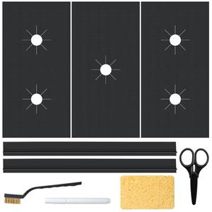 Soleeya 3 Pack Stove Protectors for Gas Stove Top Washable Non-Stick Gas Stove Covers with Stove Gap Filler Metal Brushes and Sponge, Cuttable Stove Guard Liner Mat for Easy Cleaning of Stovetop