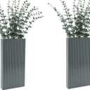 Wood Wall Planter Set of 2, Modern Wall Hanging Decor Pocket Planter for Greenery and Dried Flowers, Indoor Wood Hanging Vase (Gray)