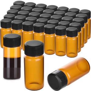 BIGLEE 100PCS 15ML Amber Small Glass Vials with Screw Caps