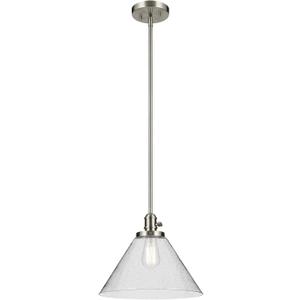 KICHLER Avery 11.75" 1-Light Cone Pendant with Clear Seeded Glass in Nickel, for Kitchen Island, Dining Table, (11.75" x 14") 43905NI