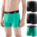 Carer 3 Pack Boys Incontinence Underwear Washable Reusable Kids Cotton Incontinence Boxer Briefs with Front Absorbency Leakproof Underwear for Youth Boys Age 4-18 S (1 Green/2 Black)