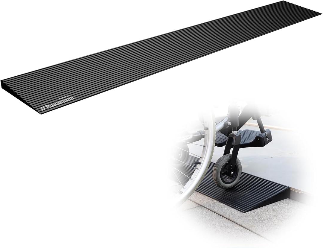 Ruedamann 0.6" Rise Threshold Ramp for Doorways, Sturdy Rubber Threshold Ramp, Non-Slip Power Door Ramps for Wheelchairs is Adjustable and Cuttable for Doorways, Curb, Scooters, Driveways