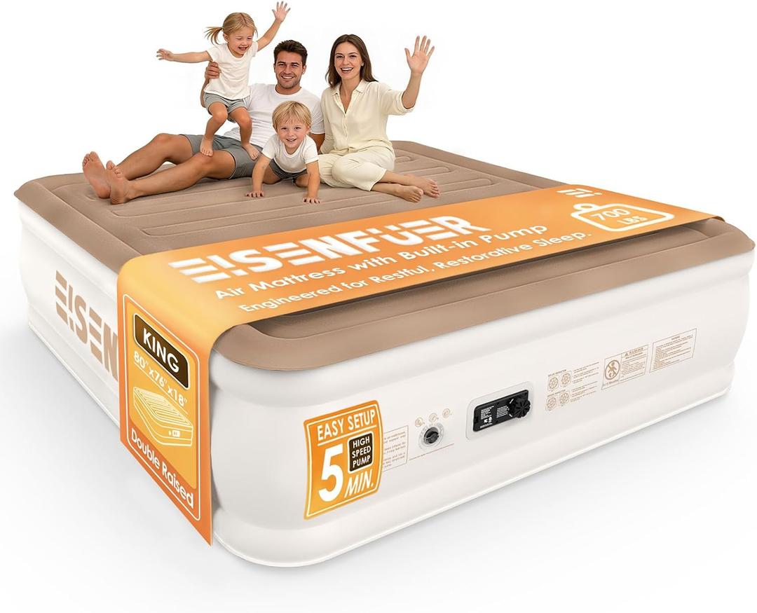Air Mattress King with Built-in Pump, 18" Raised Blow Up Mattress