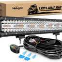 Nilight 20Inch 420W LED Light Bar Spot Flood Amber White Strobe 6 Modes with Memory Function Off-Road Truck Car ATV SUV Cabin Boat with 16AWG Wiring Harness Kit-1 Lead