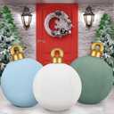 Jetec 3 Pcs 32 Inch Giant Velvet Christmas Inflatable Balls Ornament Flocked Xmas PVC Inflatable Flocked Ball Ornaments for Christmas Holiday Outdoor Blow up Yard Decor(Light Green, White, Gray Blue)