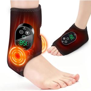 Cordless Ankle Massager for Pain Relief, Ankle Heating Pad with Massage, HSA Eligible FSA, Foot and Ankle Massager, Foot Massager with Heat, 6 Heat Levels, 3 Vibration Modes, Single One, Black