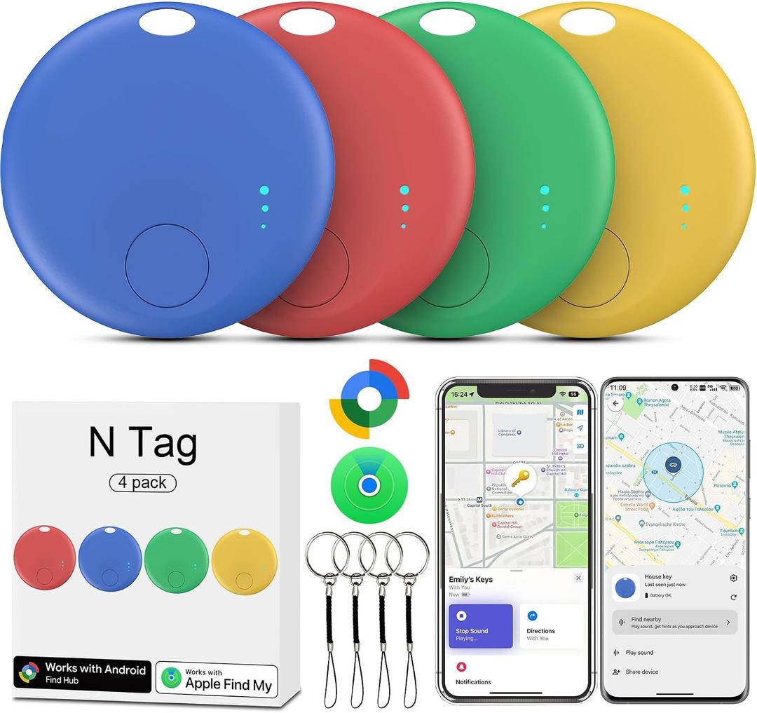 Air Tracker Tag for Android or iOS, Android Tracker Tags-4 Pack, Dual System Smart Tags for iOS, Luggage Tracker Tags Find My or Google'S Find Hub App Item Finder for Keys,Wallets,Suitcases