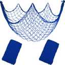 2 Pack Fish Net Decorations, 80x40 Inch Navy Blue Fishing Net Decor for Under The Sea Hawaiian Beach Theme Party, 3mm Thick Natural Cotton Versatile Nautical Netting for Party Wall Table Ceiling Decor