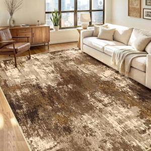 RELEANY Washable Area Rugs 6'x9' Non-Slip Modern Abstract Soft for Living Room Entryway Bedroom Nursery, Print Pattern, Brown Tan Beige Coffee