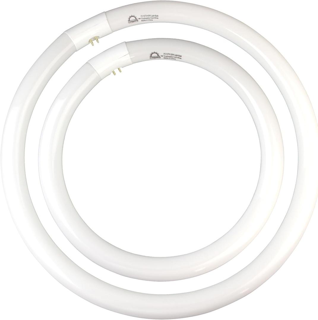 FC16T9/CW 40W & FC12T9/CW 32W Cool White Set, 16 inch T9 40 Watts & 12 inch 32 Watts Round Fluorescent Light Bulb, Circular Bulb Kitchen and Bath, 841 4100K, G10q 4 pin Prong