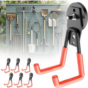 6 Pcs Magnetic Hooks Heavy Duty, D44 Industrial-Grade Neodymium Strong Magnet Hooks, Extra Large Magnetic Utility Storage Hooks, Magnetic Tool Hook for Garage Garden Kitchen Cruise Hanging (1.8 Inch Magnet, 6 Pack - Orange)