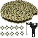 428H Motorcycle Gold Chain 130 Links with Chain Breaker for 125 150 200cc Motorcycle Mini Bike Dirt Bike Go Kart Compatible with SSR TaoTao Coolster Apollo Baja Kazuma Chinese ATV