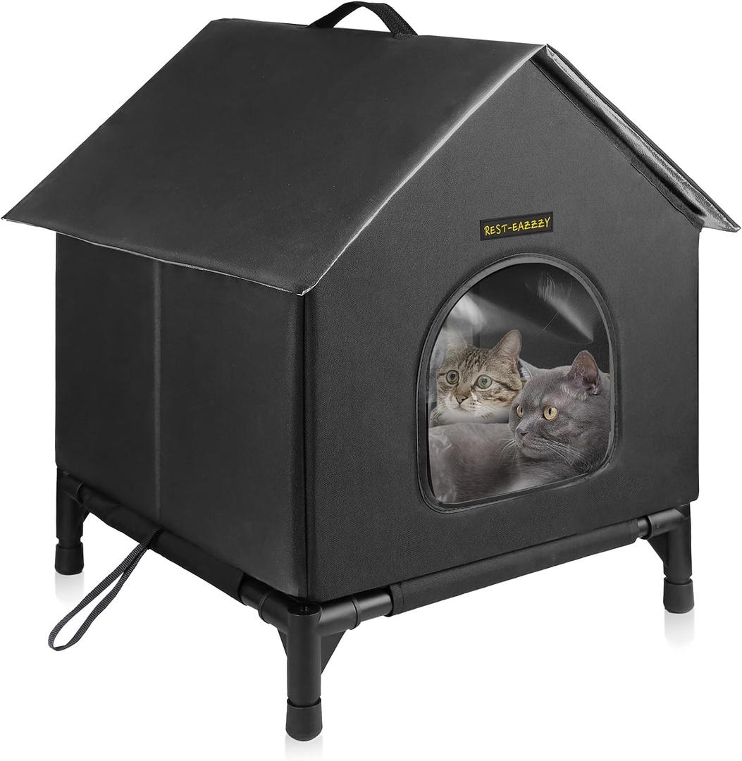 Rest-Eazzzy Cat House for Indoor and Outdoor Cats in Summer, Waterproof, Fully Insulated Shelter for Stray and Feral Cats, Great for Cat Houses for Outdoor and Cat Beds for Indoor Cats(Black, Medium)