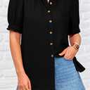 PRETTYGARDEN Womens Summer Short Sleeve Button Down Shirts V Neck Collared Casual Blouse Tops with Pockets