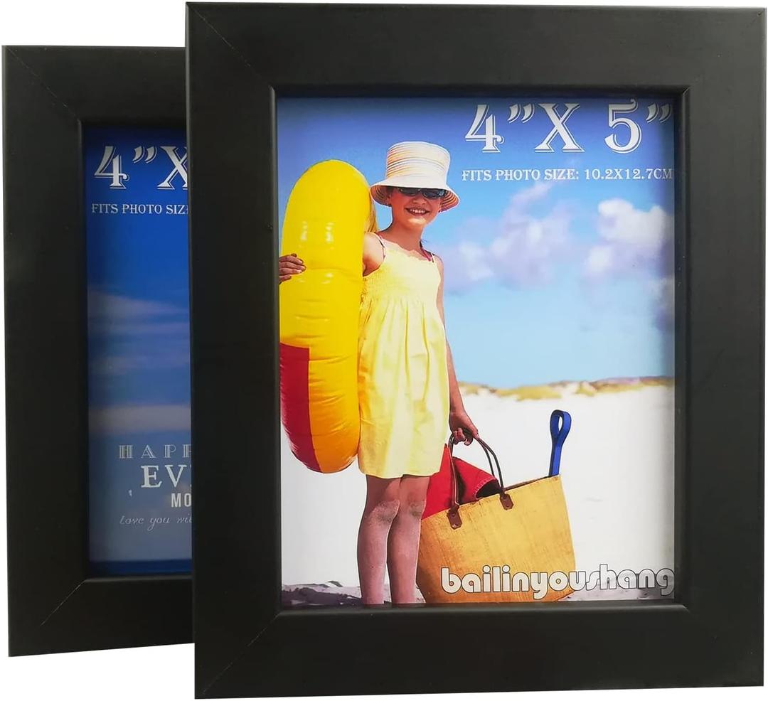 4x5 Picture Frame Black - 5x4 Wooden Photo Frame - Made of Real Wood With plexiglass Photo Protection - Ready For Wall Hanging And Table Standing Display, Set of 2