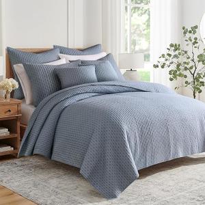 Levtex Home - Cross Stitch Chambray Quilt Set - King Quilt + Two King Pillow Shams - Cross Stitched Pattern - Quilt Size (106x92in.) and Pillow Sham Size (36x20in.) - Reversible - Cotton Fabric