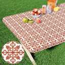misaya Rectangle Vinyl Table Cloth, Elastic Fitted Flannel Backed Tablecloth, 100% Waterproof Plastic Table Cover Fits 6 Foot Folding Tables for Picnic, Camping, Outdoor (Rusty, 30" x 72")