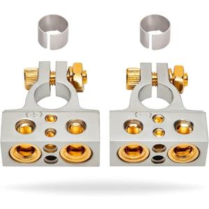 InstallGear 0/4/8 or 10 Gauge Battery Terminals with Shims - Positive and Negative - for Battery Pack, Car Battery Terminal, Battery Terminal Connectors, 0 Gauge, 4 Gauge, 8 Gauge, and 10 Gauge Wires