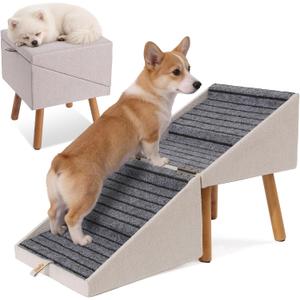 17.13" H Dog Stairs for Small Dogs, 2-in-1 Pet Steps & Ottoman - Foldable Dog Stairs for Couch, Non-Slip Wooden Pet Stairs for Puppy Senior Injured Dogs