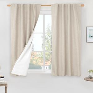 LAMIT Linen 100% Blackout Window Curtains for Bedroom, Linen Textured Thermal Farmhouse Curtains Back Tab and Rod Pocket Window Panels with White  36x24 Panels,  Oatmeal