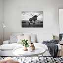 Visual Art Decor Longhorn Cow Pictures Black and White Cow Painting Canvas Wall Art Framed Artwork for Home Decor 24inchx32inch