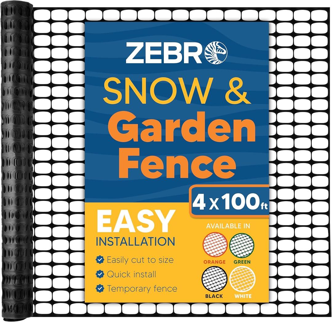 ZEBRO 4' x 100' Black Plastic Garden Fence Roll  Light Duty Mesh Fencing for Temporary Fence, Snow, Garden Netting, Animal Barrier, Agricultural Fencing & Lawn Protection