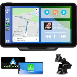 Car Stereo Screen with Wireless CarPlay Android Auto, 7 Inch Portable Bluetooth Touch Screen Compatible Apple CarPlay Android, Screen Mirror, Live Navigation, AirPlay, Aux (7 Inch)