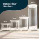 Libbey Stacking Cylinder Assorted Storage Jars, Stackable Glass Jars Set of 4, Airtight Plastic Lids, Dishwasher Safe Food Jars for Storing Dry Goods, 4-Piece Set