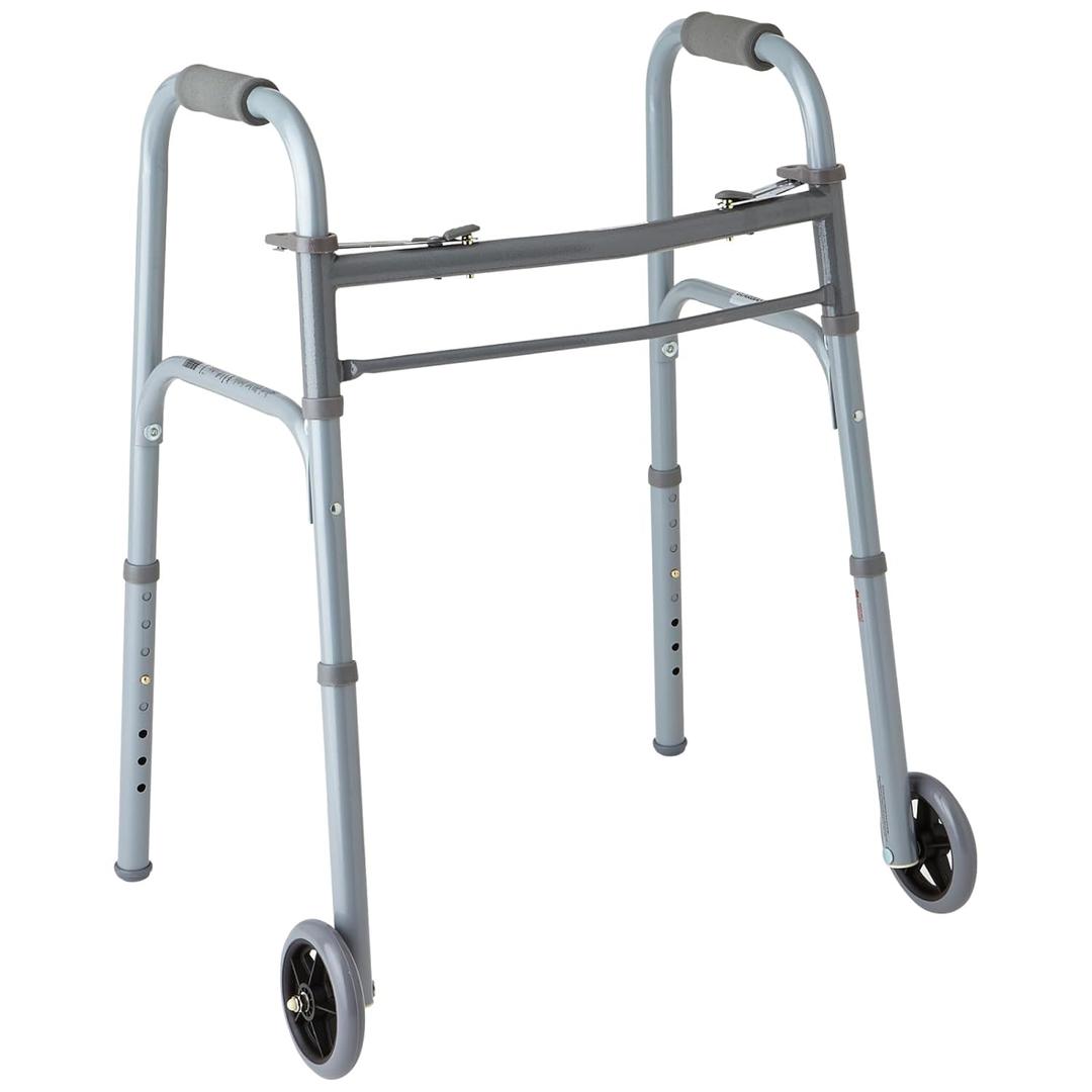 Medline Lightweight Junior/Lower Height Folding Walker with 5 Wheels ( Pack of 4)