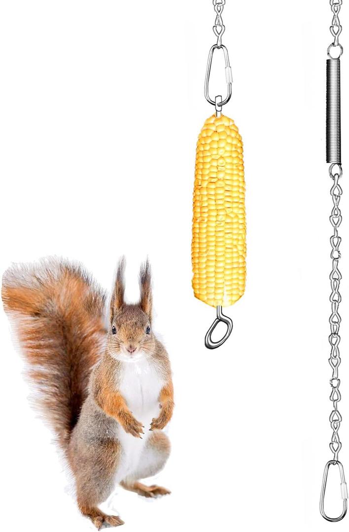 Hanging Squirrel Feeder Outside Corn Cobs Holder for Squirrels Chipmunk Funny Toy (STAINLESS STEEL A)