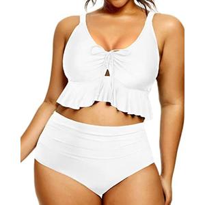 Women's Plus Size Bikini Set Sexy Swimsuit Lace Up Tummy Control 2 Piece Bathing Suit, Size 14W