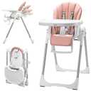 KB 3-in-1 Foldable Baby High Chair | 7 Height & 4 Recline Adjustable | Removable Seat & Tray for Easy Clean | 2 Locking Wheels | Multifunctional Infant High chairs for Babies and Toddlers Girl (Pink)