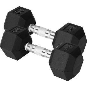 Yes4All Chrome/Rubber Grip Encased Hex Dumbbells  Hand Weights With Anti-Slip 10-30 LBS Pair