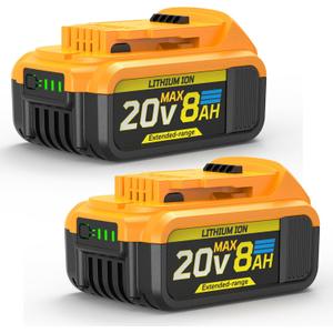 8Ah Replacement Compatible for Dewalt 20V Max Battery with High Capacity Batteries Cordless Power Tools 20 Volt Bateras DCB201 DCB203 DCB204 DCB205 DCB205c DCB205-2 DCB206 2 Pack Batteries Pilas