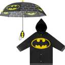 DC Comics Kids Umbrella and Slicker, Batman or Superman Toddler Boy Rain Wear Set, for Ages 2-7 (6-7 Years)