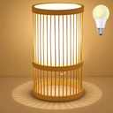 AFORTLO Table Desk Lamp,Bamboo Boho Decorative Nightstand Night Light Japanese Hollow-Out Lamp Home Decor for Bedroom,Living Room,End Table or Office with Bulb