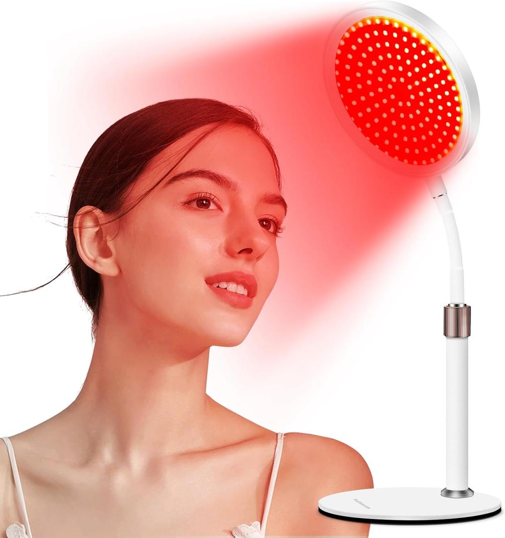 Red Light Lamp with Base, 100LEDs Red Light Therapy, 660nm & 850nm Infrared Light Lamp with 3 Timers, 360 Gooseneck Adjustment Led Light Therapy Lamp for Face/Back/Leg