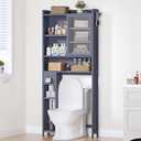 Over The Toilet Storage Cabinet with Acrylic Door Panel and Paper Towel Drawer, Bamboo Space Saver Shelf, Bathroom Organizer Rack Above WC (Without Power Strip, Grey)