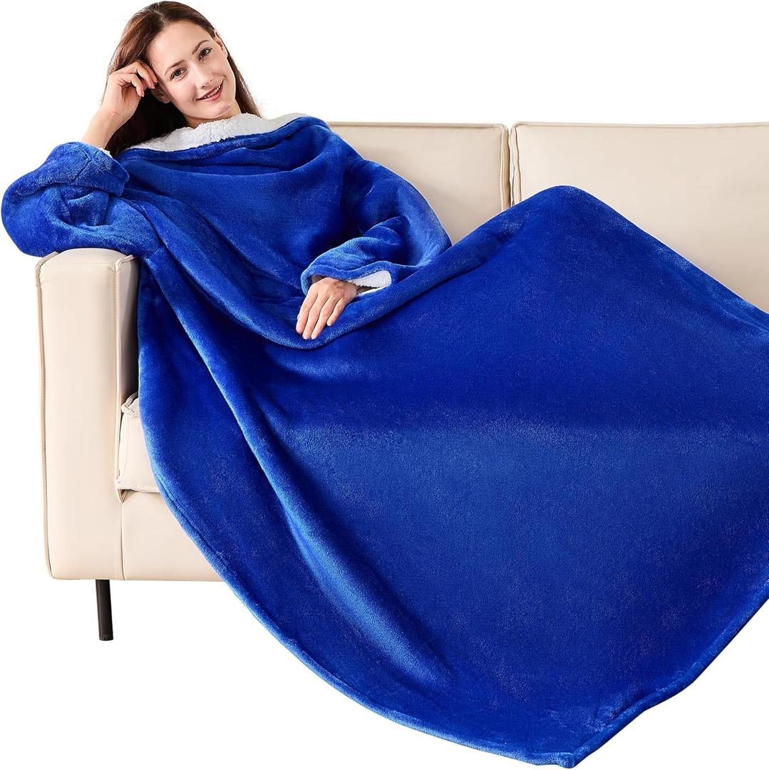 NORD ECO Wearable Blanket with Sleeves, Cozy Wearable Blanket with Arms and Pockets for Women Men, Warm TV Wrap Throw Blanket Robe as Gifts for Mom Wife, Navy Blue