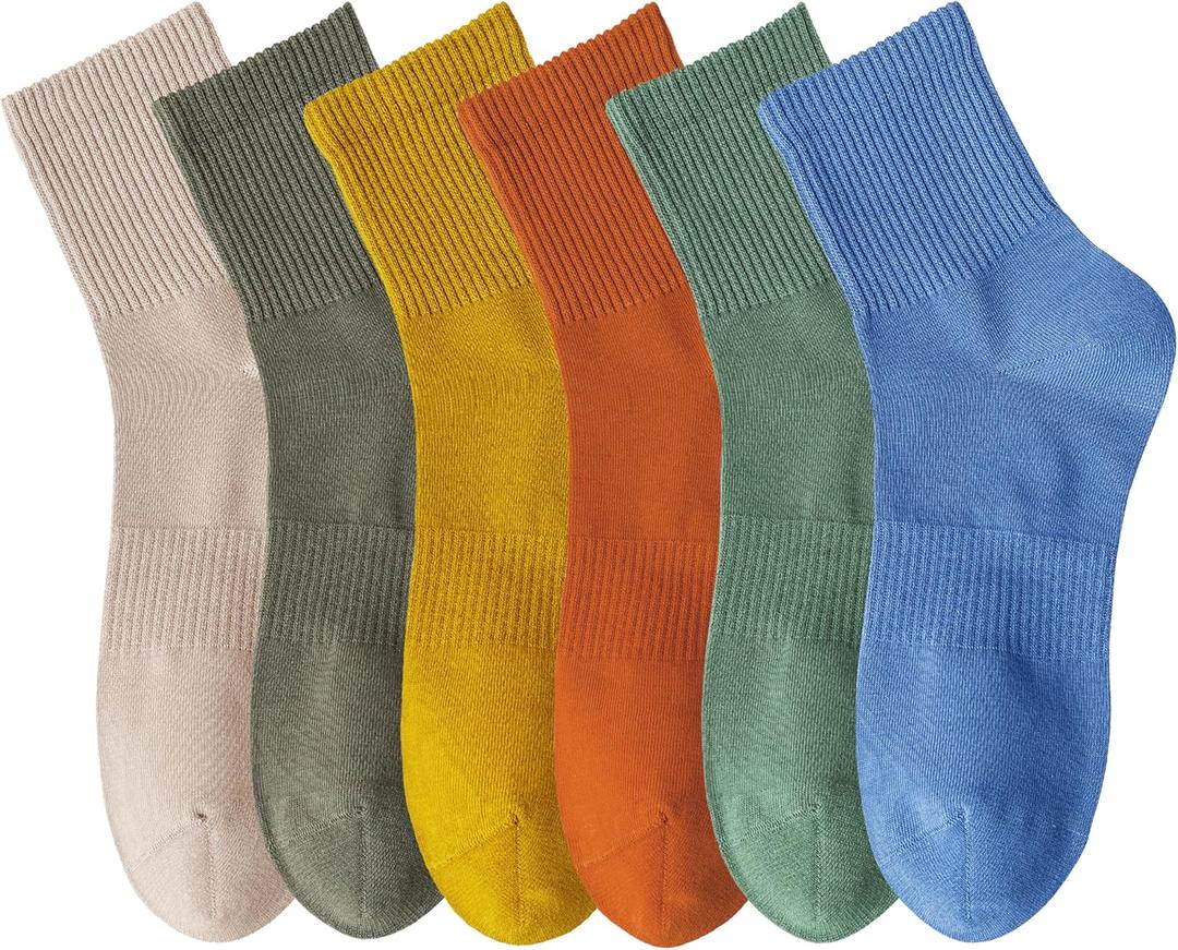 MAGIARTE Womens Mini Crew Cotton Socks Light Weight (no cushion) Arch Support Breathable Multi sports Socks for Women 6 Pack (Color #03 Multi Color)