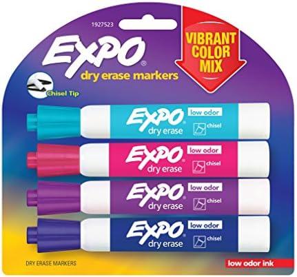 EXPO 1927523 Low-Odor Dry Erase Markers, Chisel Tip, Vibrant Colors, 4-Count