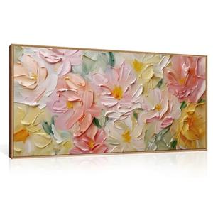 CHDITB Floral Wall Art, 20" X40 Large Watercolor Flower Textured Oil Painting, Modern Wildflower Wall Decor, Framed Canvas Flowers Artwork For Living Room Bedroom Office Girl Room Decoration