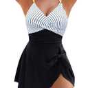 Blooming Jelly Womens One Piece Swimsuit Tummy Control Bathing Suit Gold Metal Tie Knot 2025 Swim Dress (Large, Striped Black)