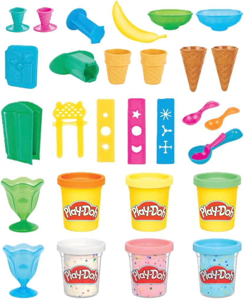 Play Doh Kitchen Creations Ice Cream Party Set with 22 Tools & 6 Colors, 2-Ounce Cans, Back to School Classroom Supplies, Preschool Toys, Ages +3 