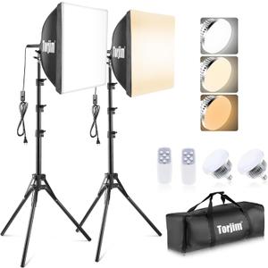 Torjim Softbox Photography Lighting Kit, 16'' x 16'' Professional Softbox Lighting Kit with 85W 3000-7500K LED Bulbs, Studio Lights for Photography/Video Recording/Live Streaming/Portraits Shooting