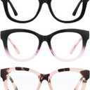 LADEESSE Readers for Women Oprah Style 3 Pack Square Oversized Reading Glasses with Spring Hinge Blue Light Blocking Ladies, 1.25x