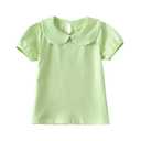 MODNTOGA Kids Baby Girl Long Sleeve Collar Shirt Toddler White Blouse Puff Short Sleeve T-Shirt Solid Color Basic Top Bottom (Green, 3-4 Years(110))