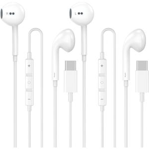 USB C Headphones Wired for iPhone 17 16 15, 2 Pack Type C Earphones with Microphone & Remote Control Noise Cancelling Wired Earbuds Compatible for iPhone 17/17 Pro/17 Pro Max/Air/16/15/16 15 Pro Max